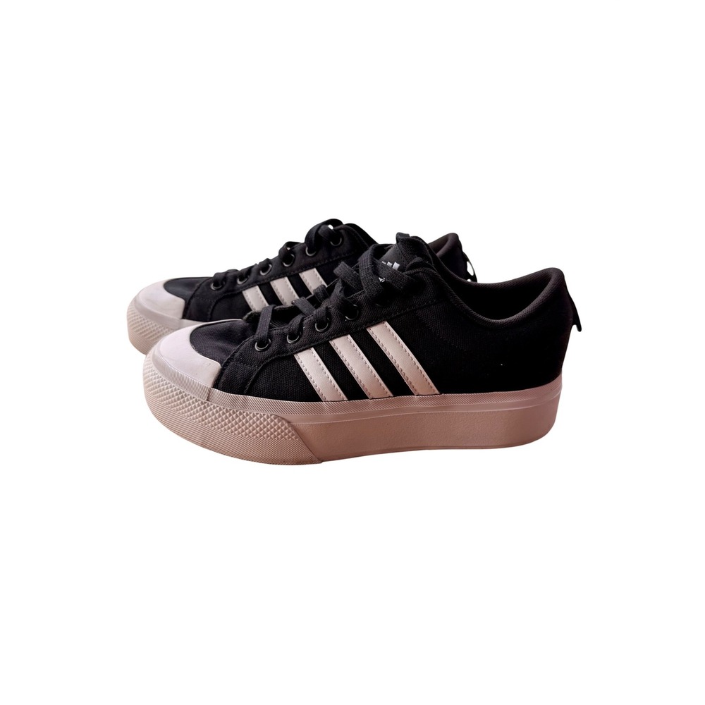 Adidas Bravada 2.0 Platform Sneakers Core Black White Canvas Womens 7.5